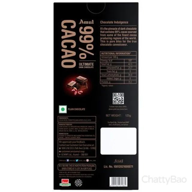Amul 99% Cacao - Ultimate Dark Chocolate 125 g view 2