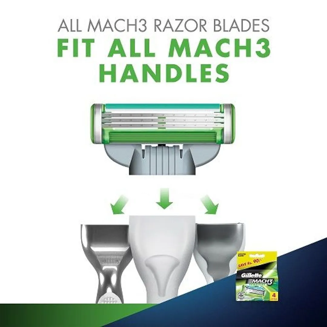 Gillette Mach3 Sensitive Razor Cartridges / Shaving Blade 4 Pieces view 2