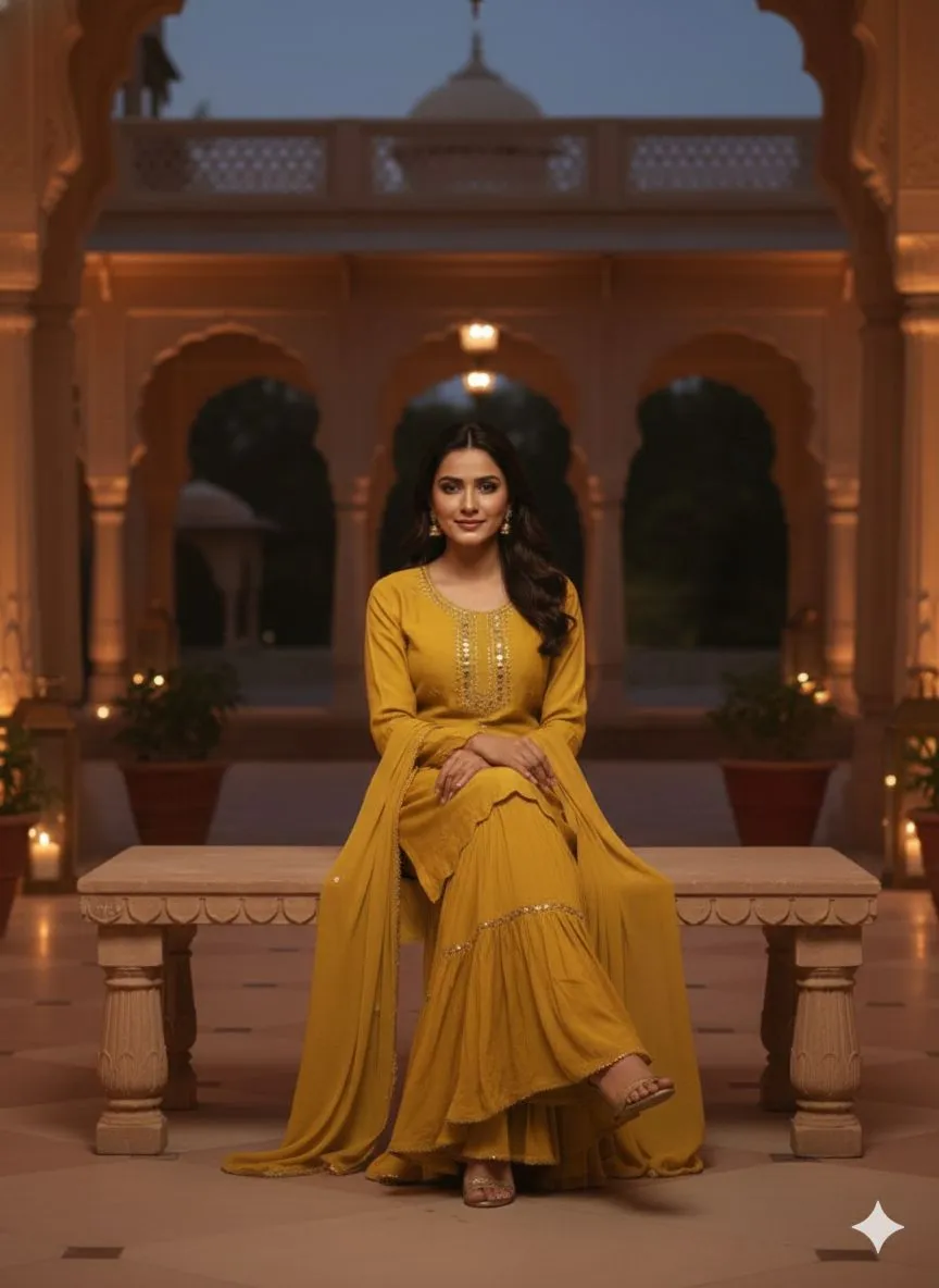 Golden Yellow Sharara Set view 2