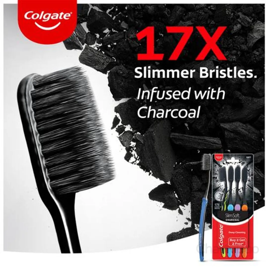 Colgate Slim Soft Charcoal Toothbrush 4 Pieces view 2