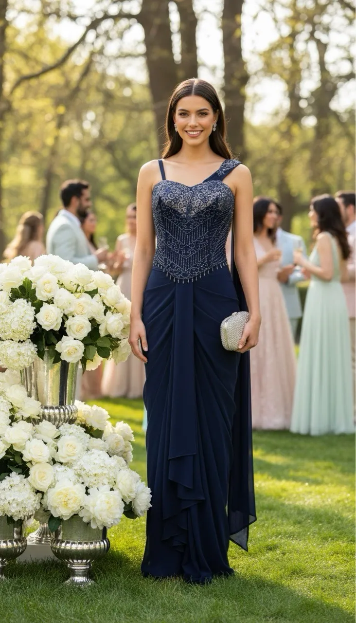 Silk Premium Indo-Western Draped Dress view 2