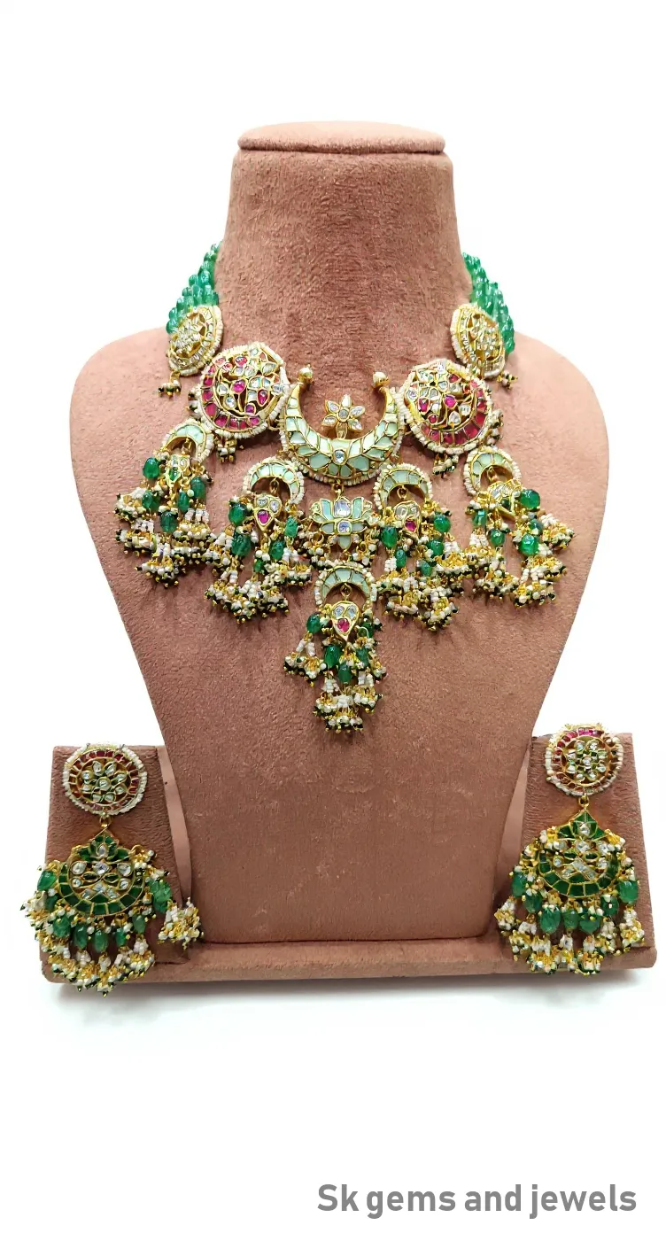 Jadau Kundan Stobery Mani Piroe Necklace Set view 2