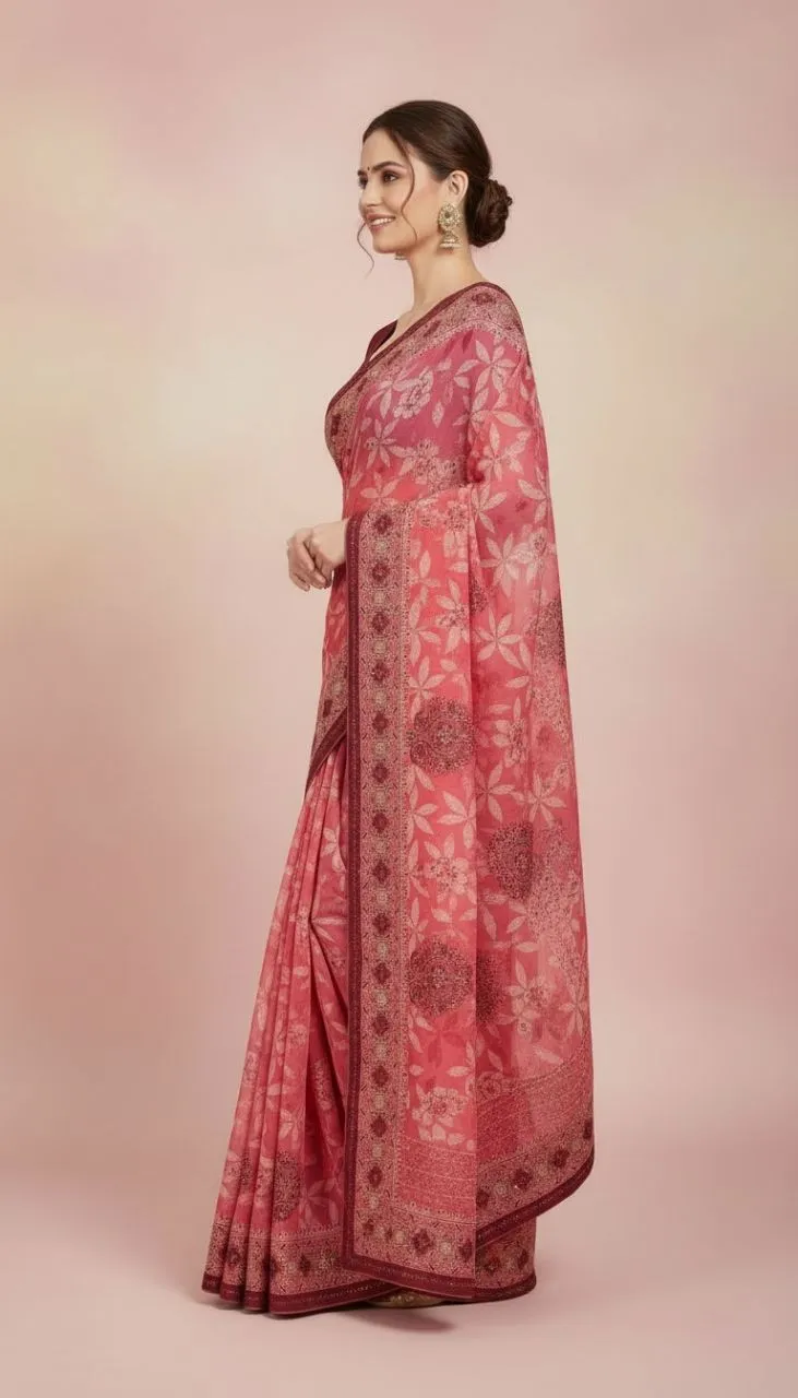 Embroidered Pink Dupatta view 5
