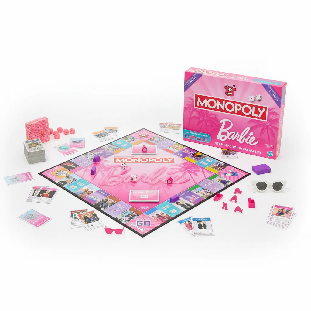 Monopoly: Barbie Edition Board Game, Ages 8+, 2-6 Players, Fun Family Games for Kids and Adults, with 6 Barbie-Themed Pink Zinc Tokens, Kids Gifts view 2