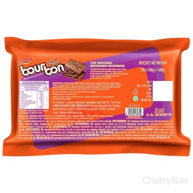 Britannia Bourbon Chocolate Cream Biscuits 500 g (Pack of 5) view 2