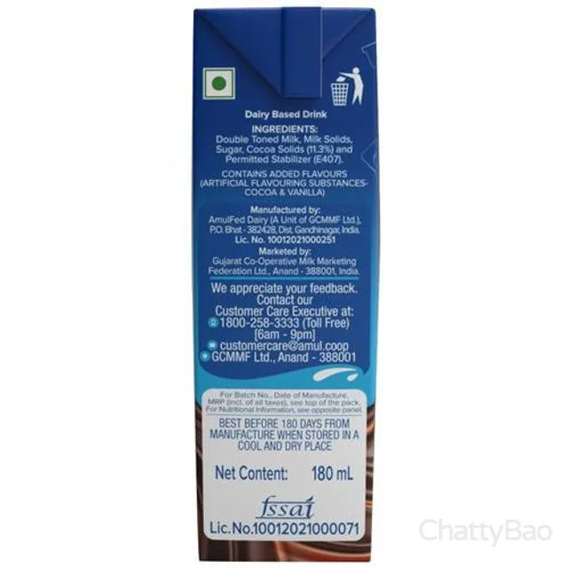 Amul Milkshake - Double Chocolate Flavour 180 ml view 2