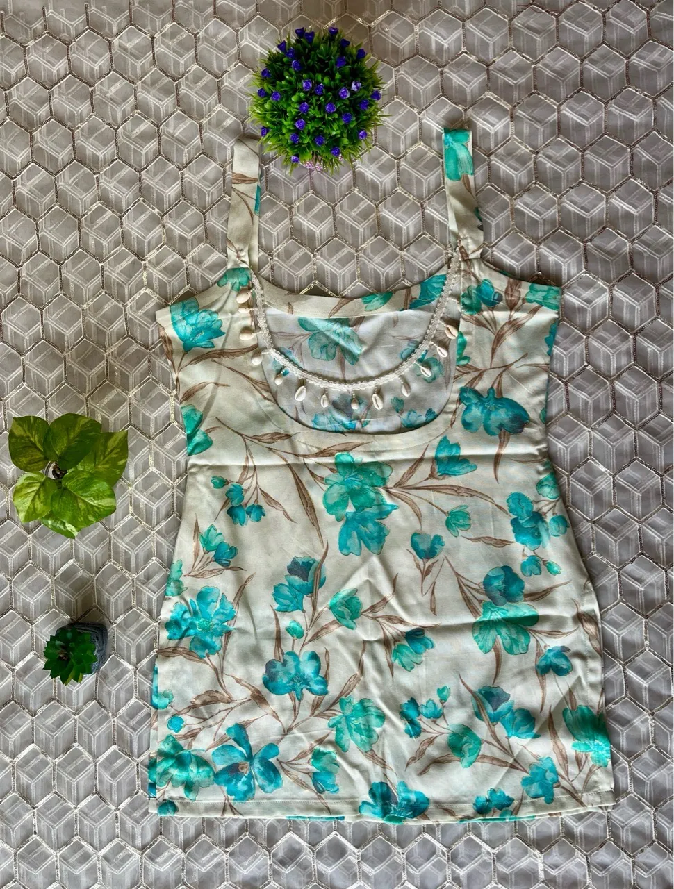 Floral Tassel Kurti- Blue view 4