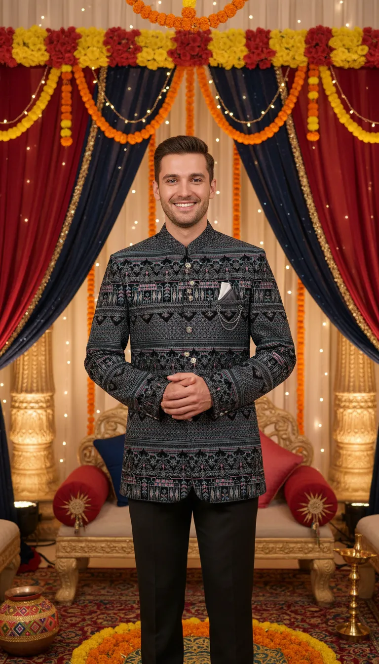 Mens Traditional Bandhgala Jacket view 3