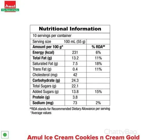 Amul Tub Gold Cookies & Cream Ice Cream 1 L view 3