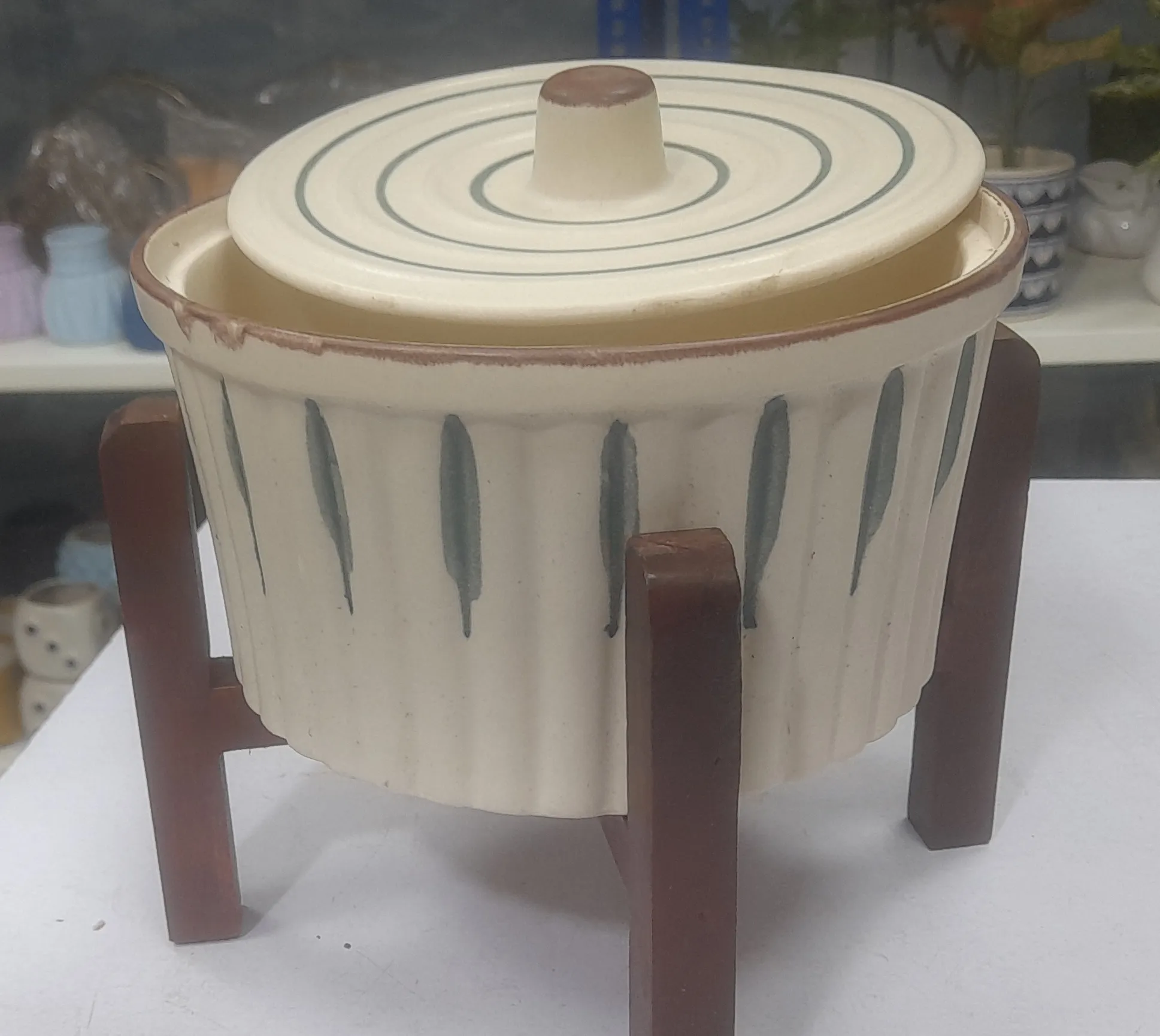 Handcrafted Ceramic Casserole With Wooden Stand view 2