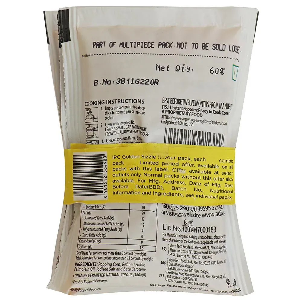 ACT II Golden Sizzle Popcorn 180 g (Pack of 3 x 60 g each) view 2