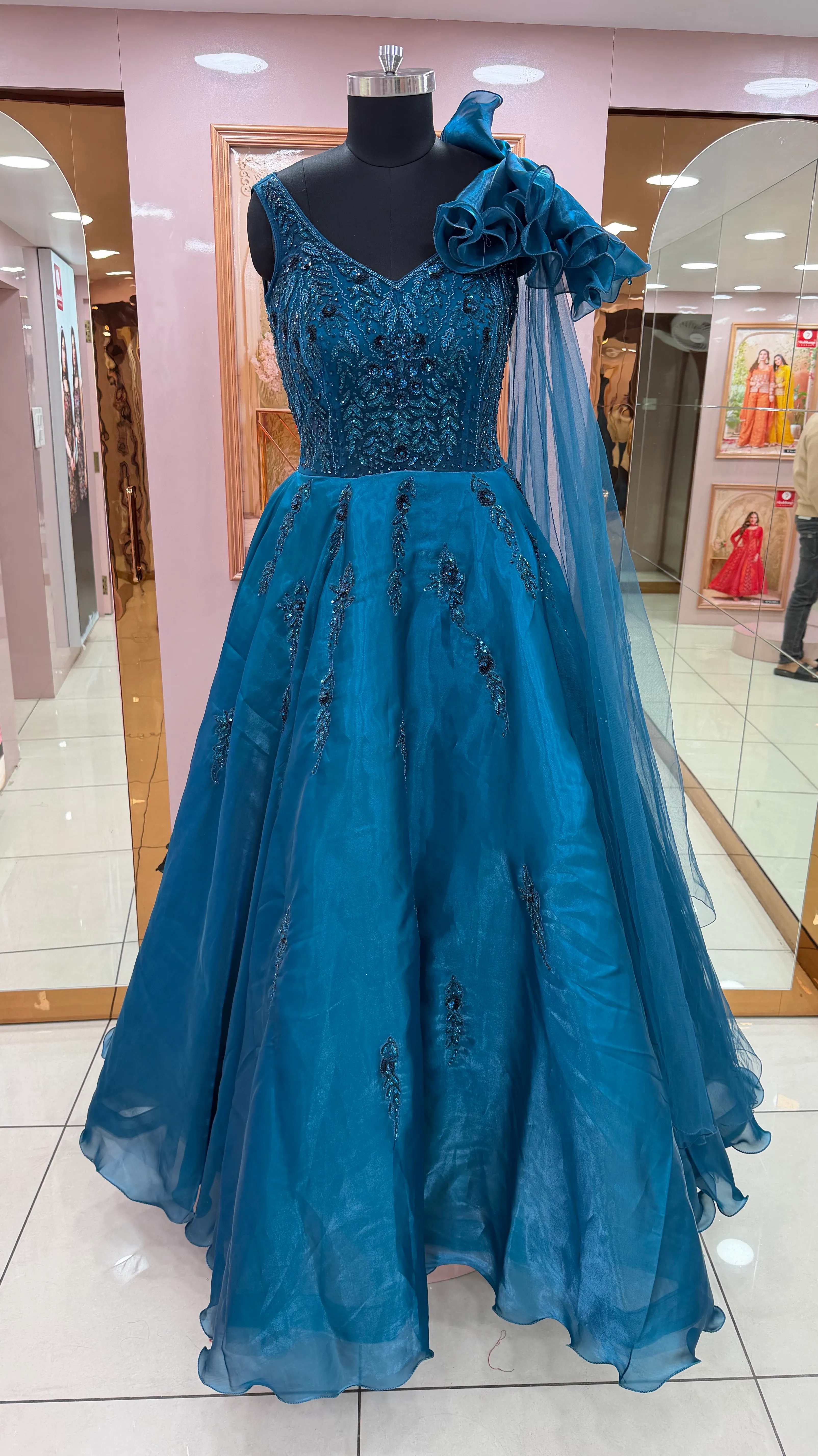Elegant Teal Evening Gown view 3