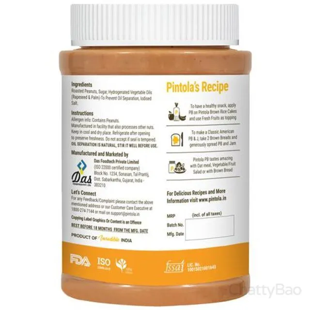 Pintola Classic Peanut Butter - Crunchy 1 Kg view 2