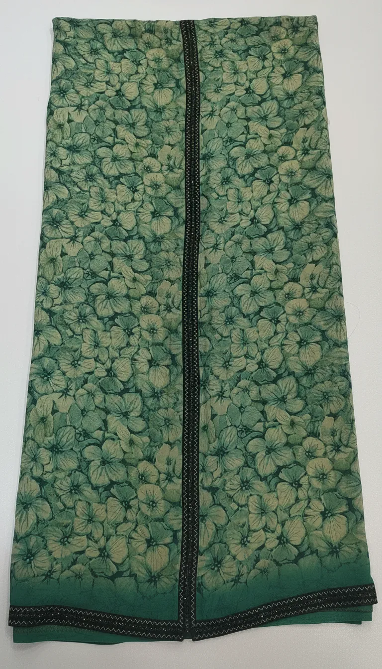 Elegant Green Floral Printed Saree with Designer Border view 2
