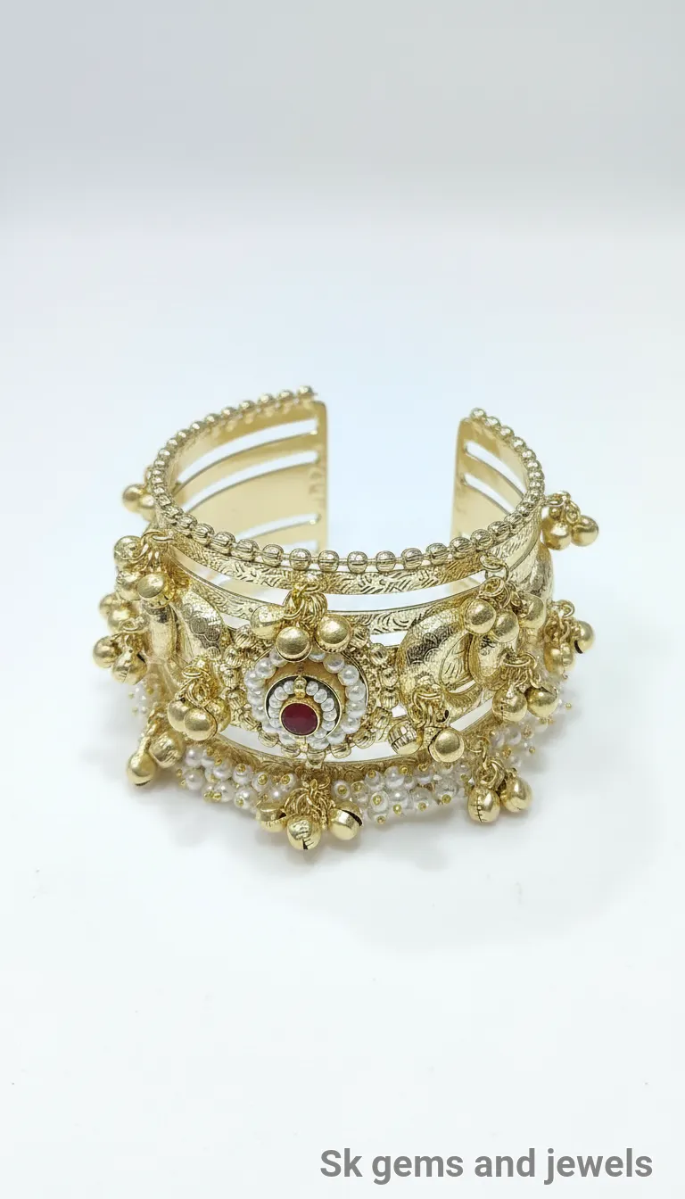 Traditional Gold Kadha Pachikundan Stone view 2