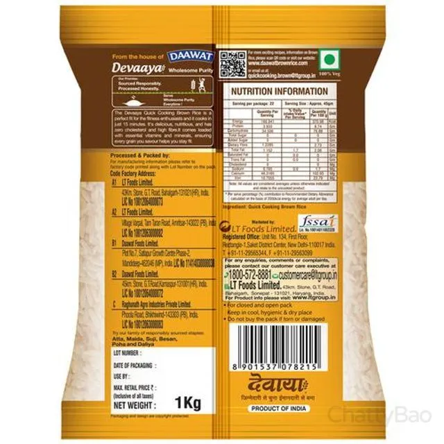 Daawat Devaaya Quick Cooking Brown Rice 1 Kg view 3