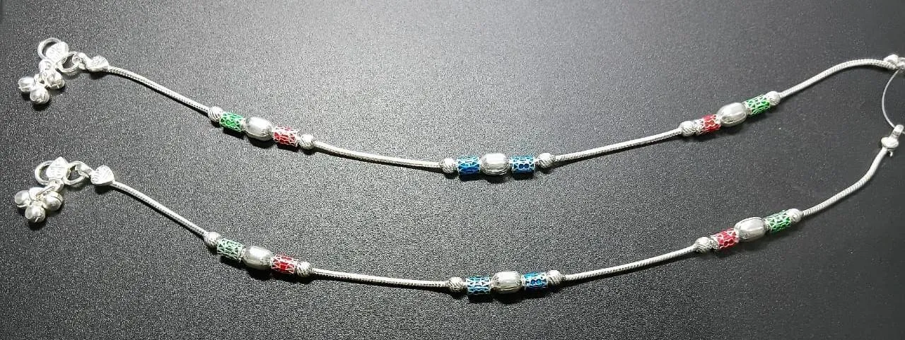 Silver Filigree Beaded Anklet (AVAL-53) view 2