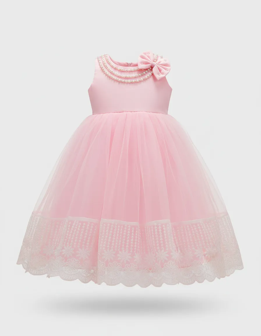 Girls Party Wear Gown Pink view 2