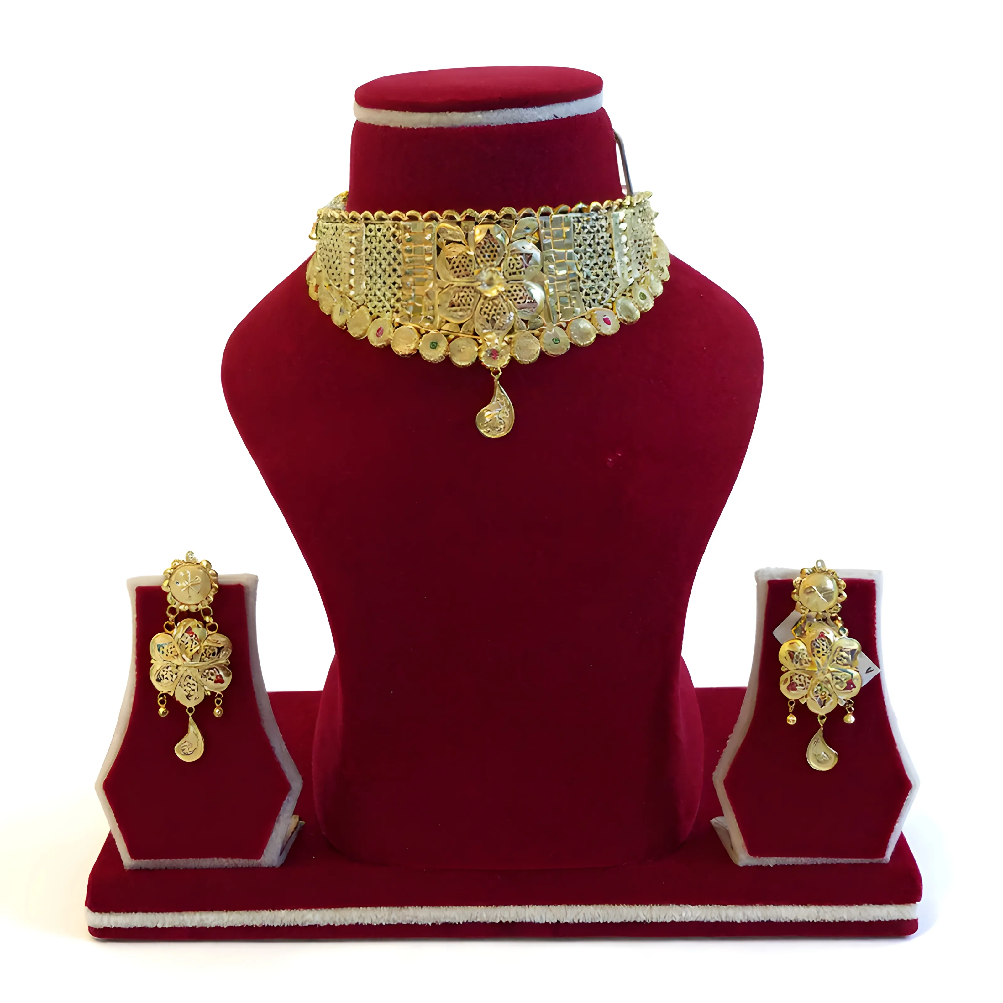 Gold Choker Necklace and Earring Set view 2