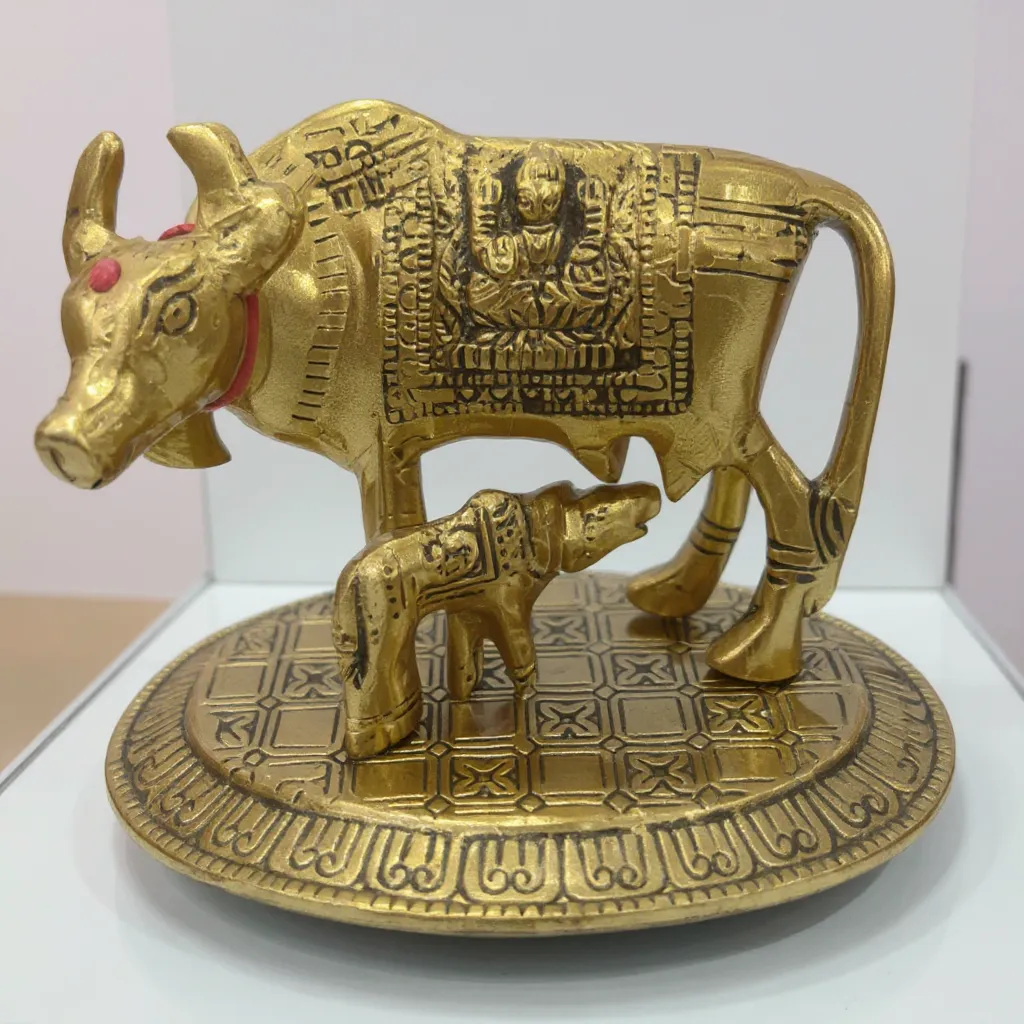 Decorative Brass Cow and Calf Statue