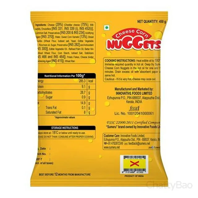 Sumeru Ready To Fry Cheese Corn Nuggets 450 g view 2