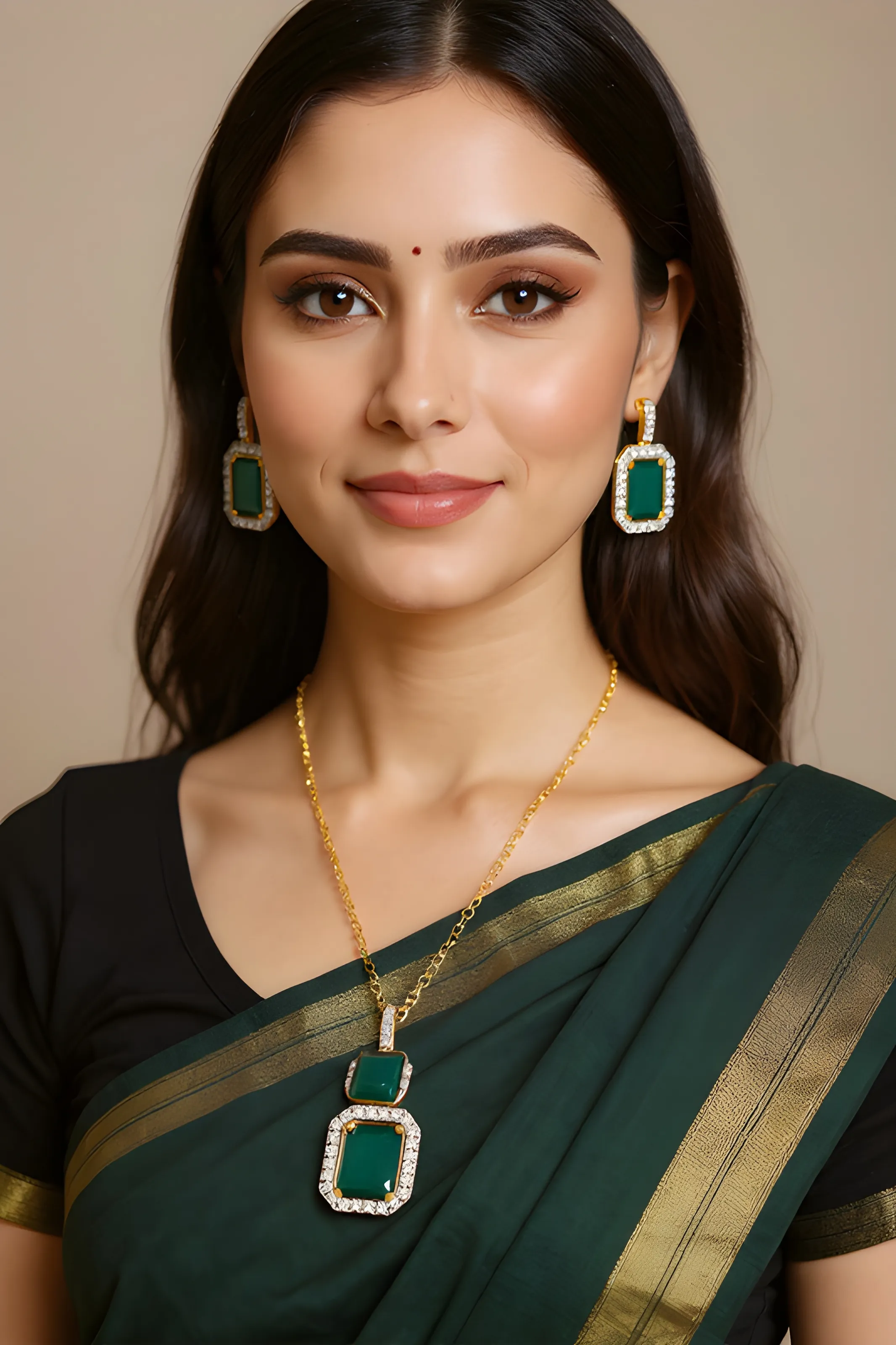 Gold Pendant with Green Stone& view 2