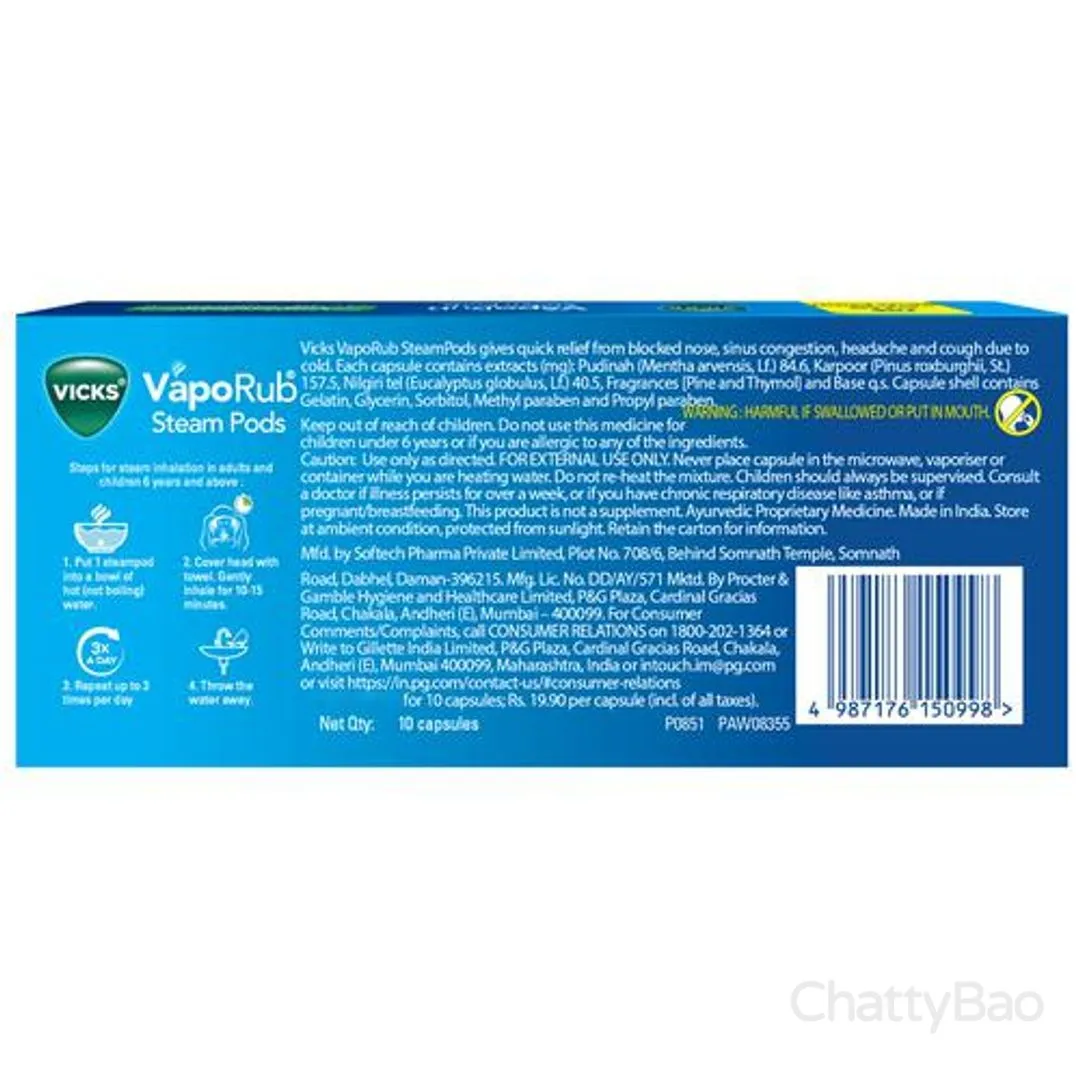 Vicks Vaporub Steampods - For Steam Inhalation 10 Pieces view 2