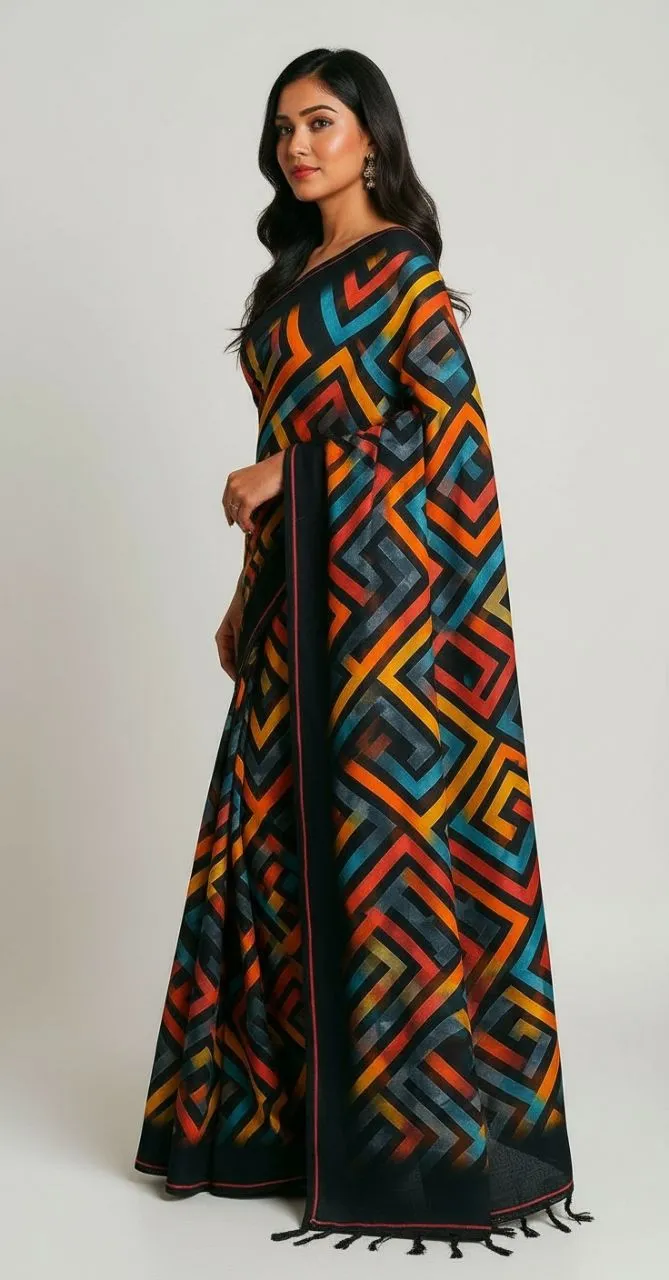 Geometric Pattern Saree view 4