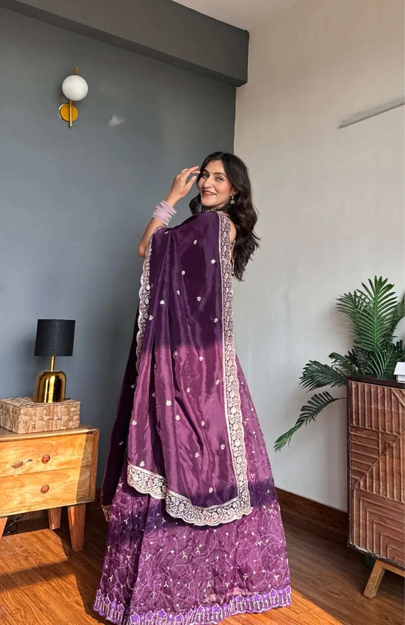 Gulnaaz Lehenga - Purple view 3