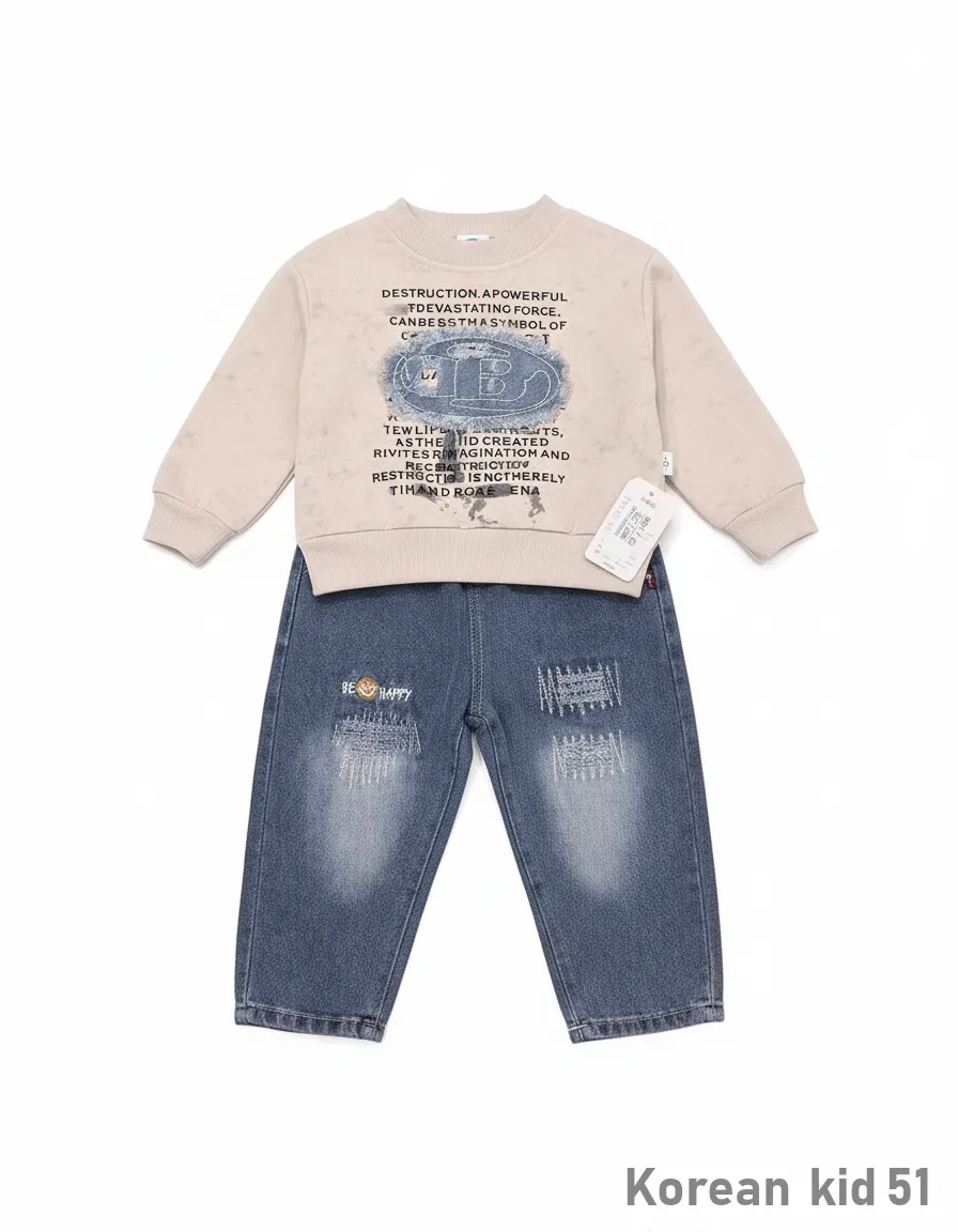Childrens Denim Pants and Graphic Sweatshirt Set view 2