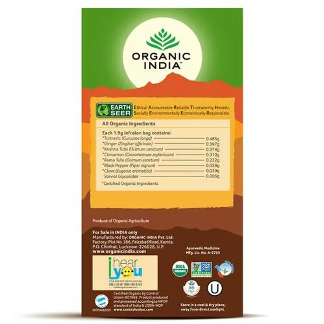Organic India Tulsi Ginger Turmeric Tea 25 Tea Bags view 2