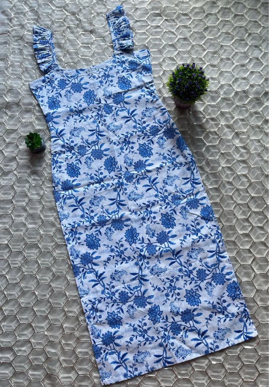 Blue Long Floral Kurti view 2