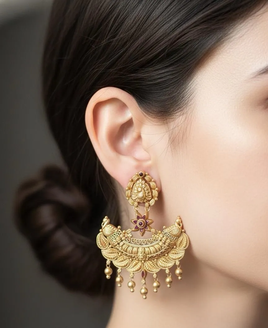 Gold Jhumka Earrings view 2