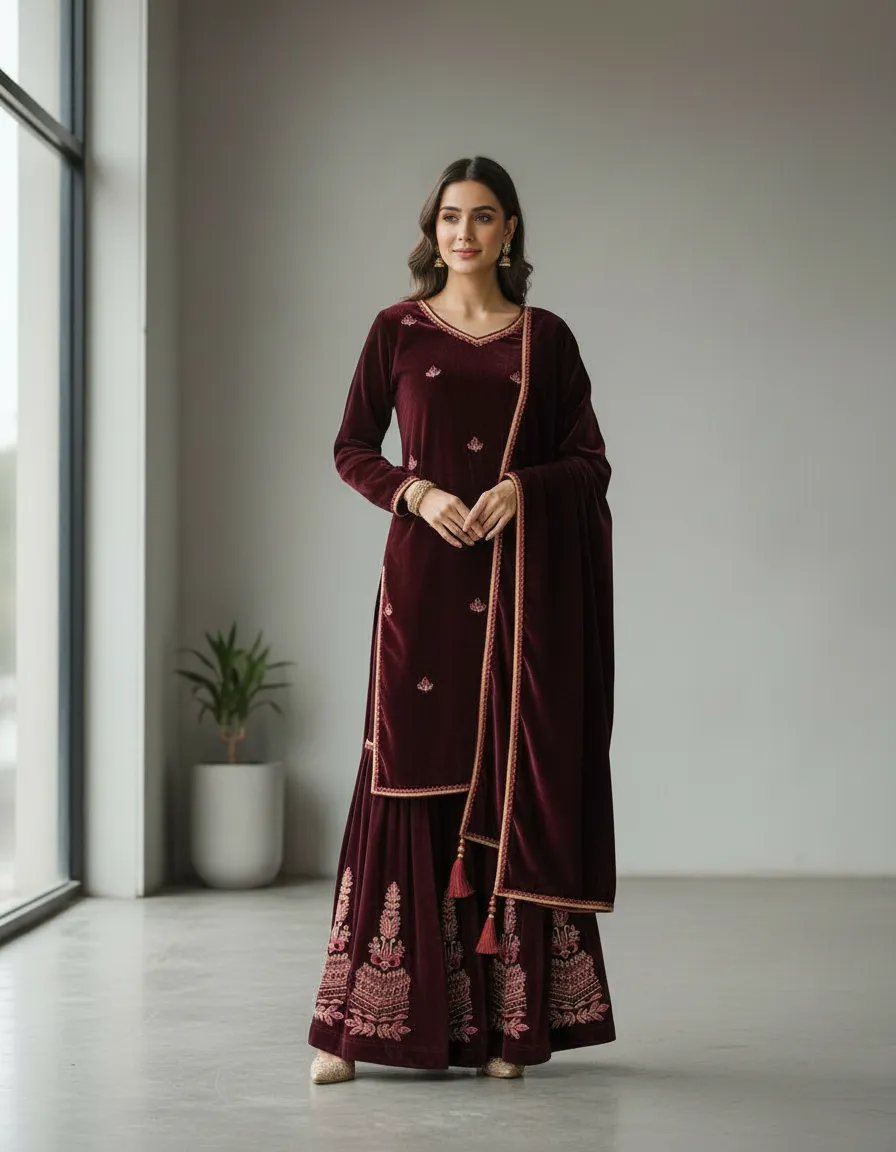 Velvet Sharara Suit view 3