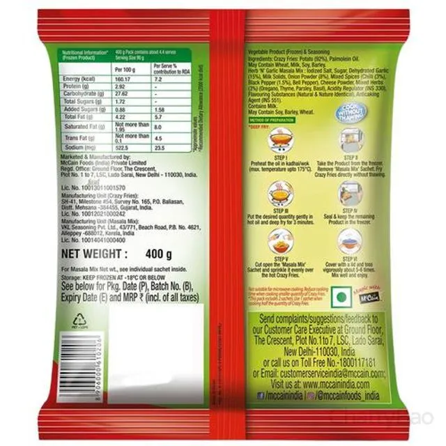 McCain Crazy Fries - Masala Mix, Herb 'N' Garlic 400 g view 2