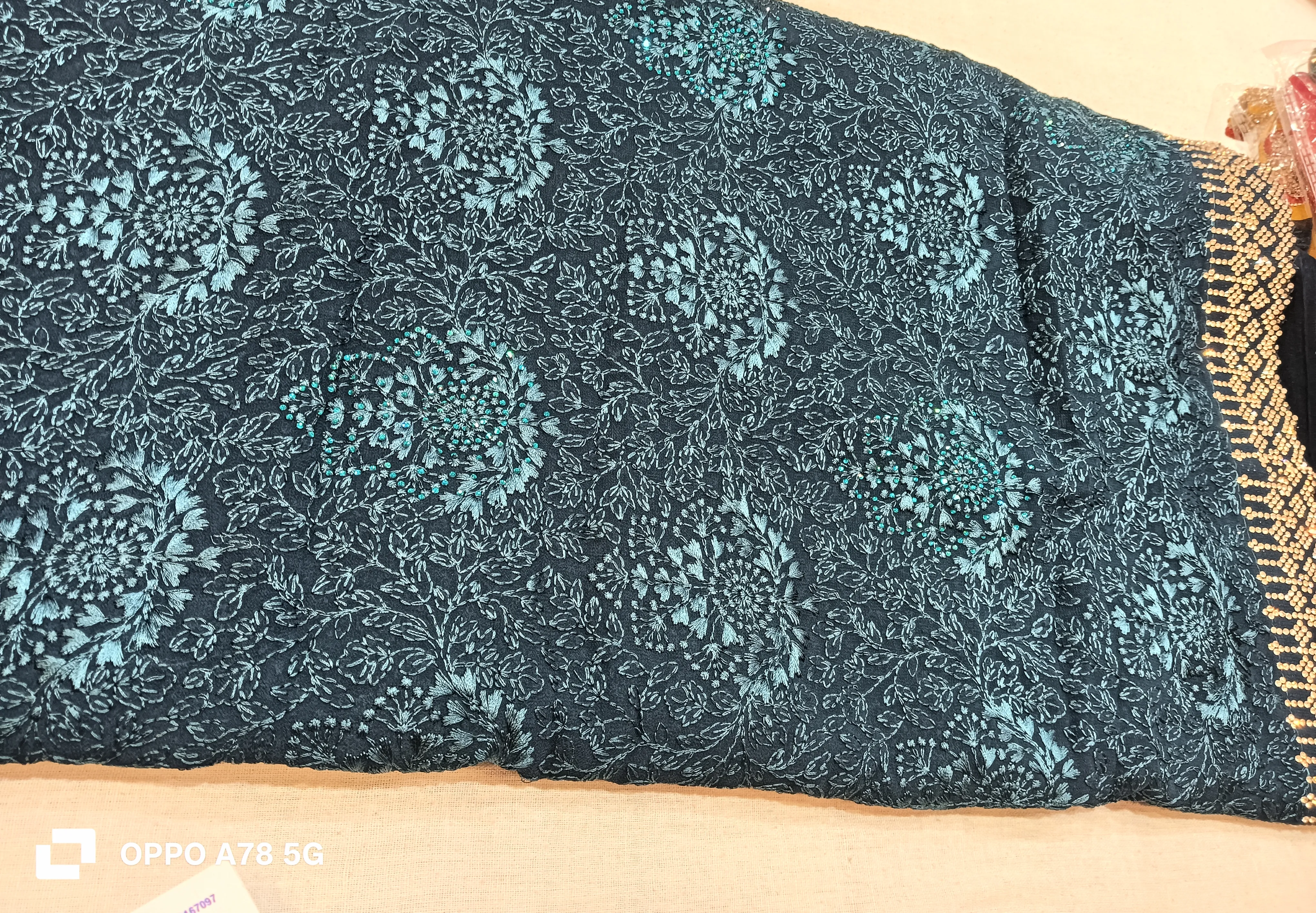 Embroidered Rama Green Saree view 2