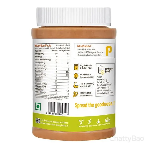 Pintola Organic Peanut Butter Crunchy 1 Kg view 2