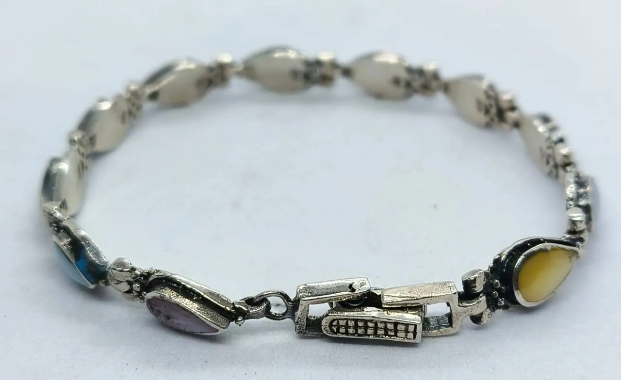 Multicolored Gemstone Silver Bracelet (AVSBR-23) view 2
