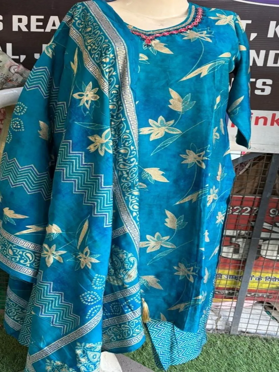 Teal Embroidered Salwar Suit view 2