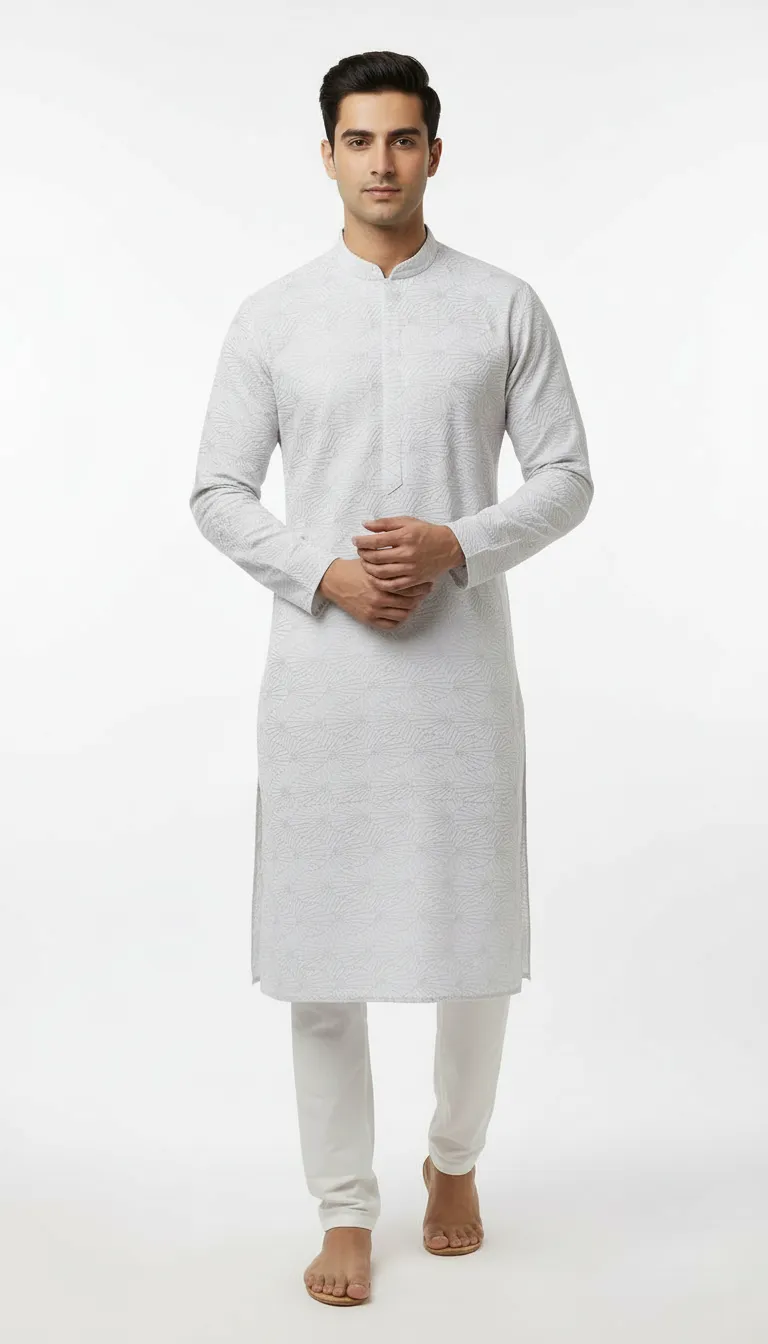 Mens Designer White Kurta view 5