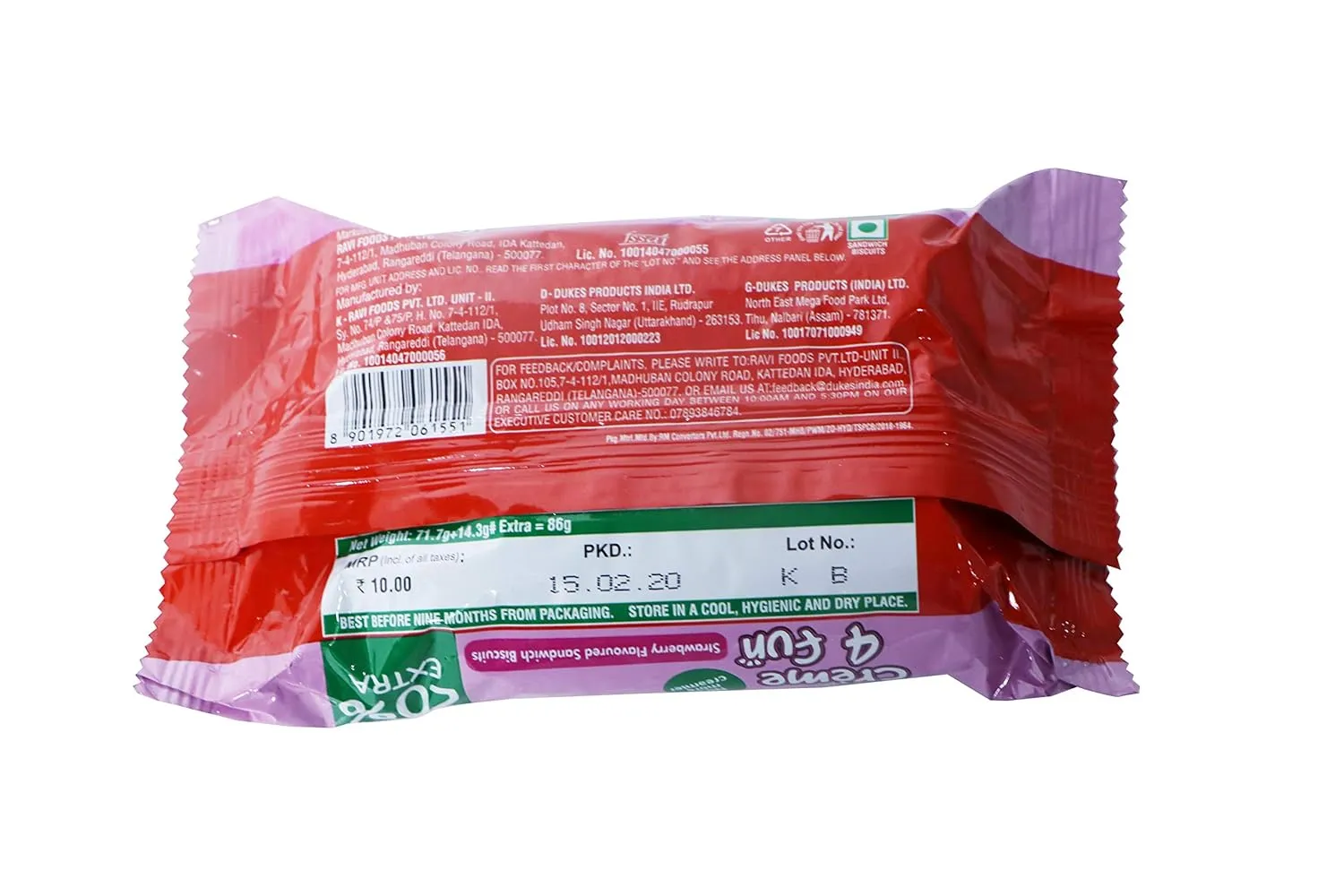 Dukes Creme 4 Fun Strawberry Flavoured Sandwich Biscuits 86 g view 2