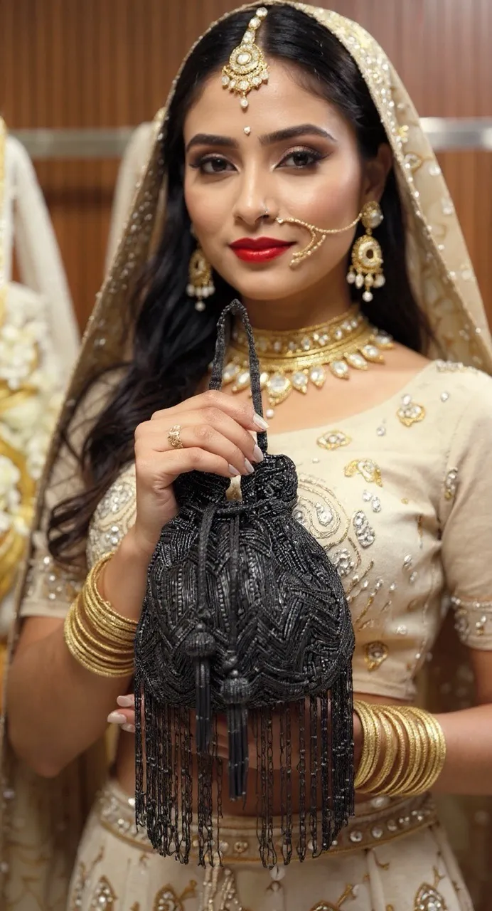 Black Beaded Potli Bag view 2