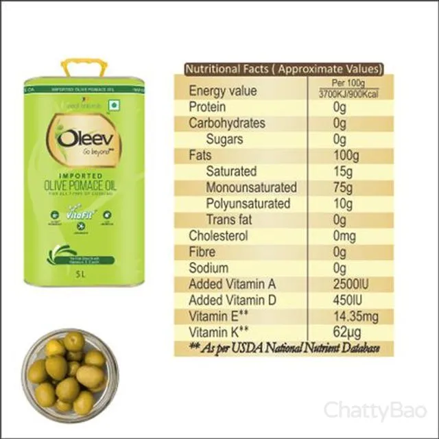 Oleev Pomace Olive Oil Tin 5 L view 3