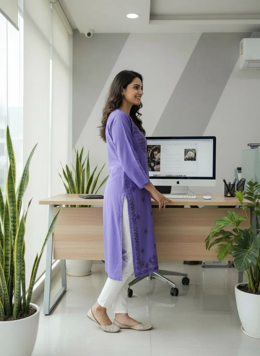 Purple Embroidered Kurti view 3