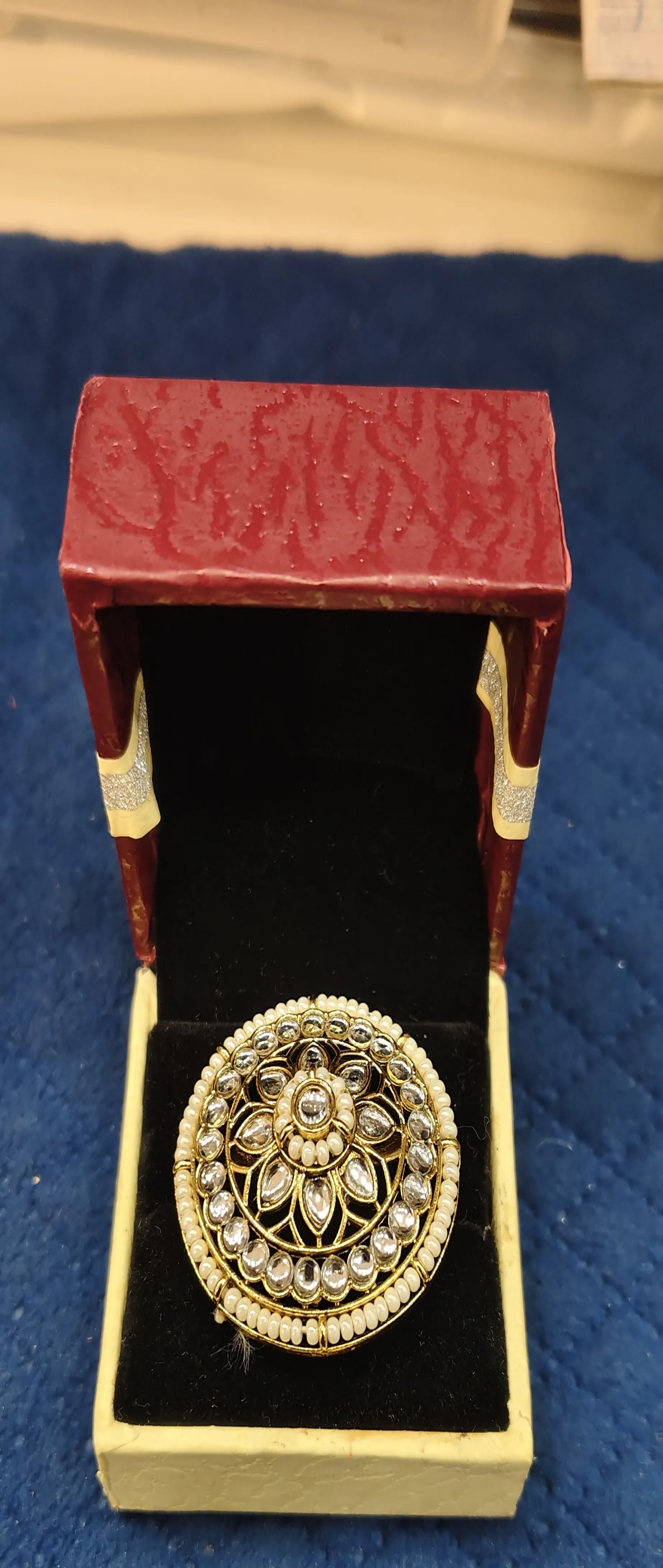 Decorative White Colour Kundan Ring view 2