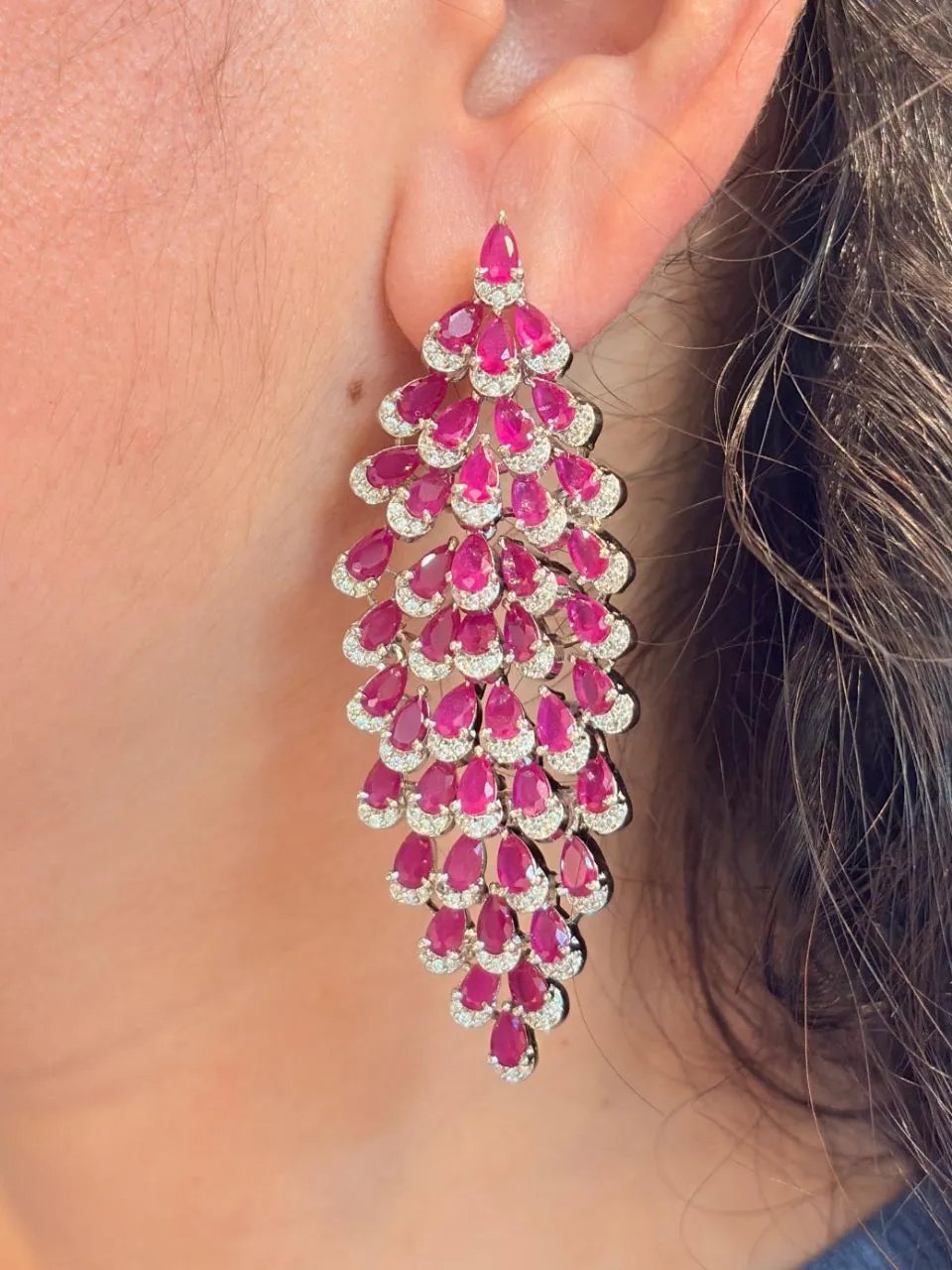 Pink Crystal Chandelier Earrings view 2
