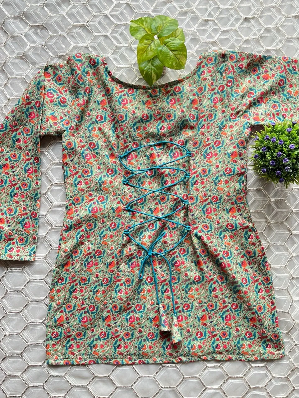 Green Floral Halter Neck Woolen Kurti view 2