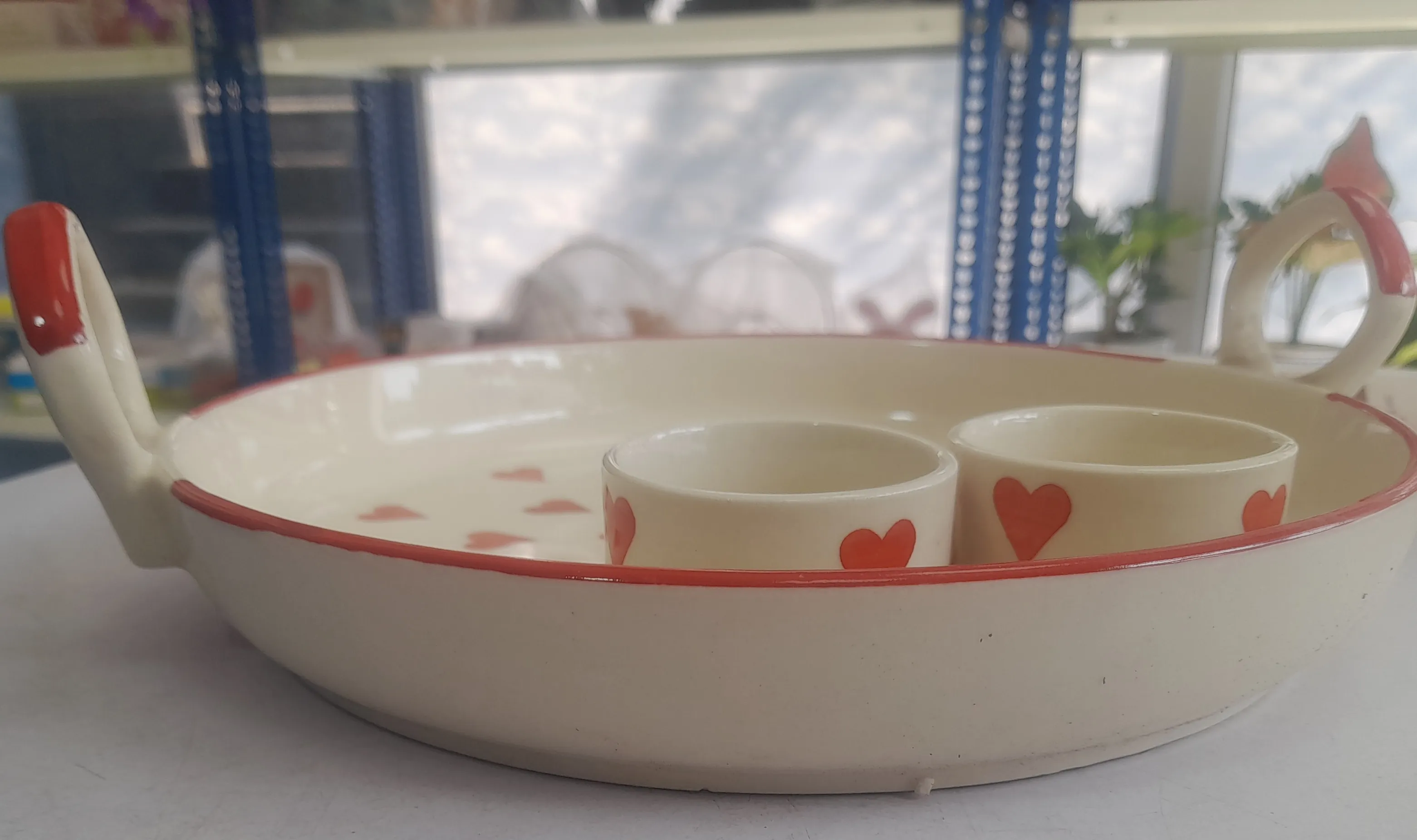 Heart-Patterned Ceramic Tray  1.5"H & 11"W view 2