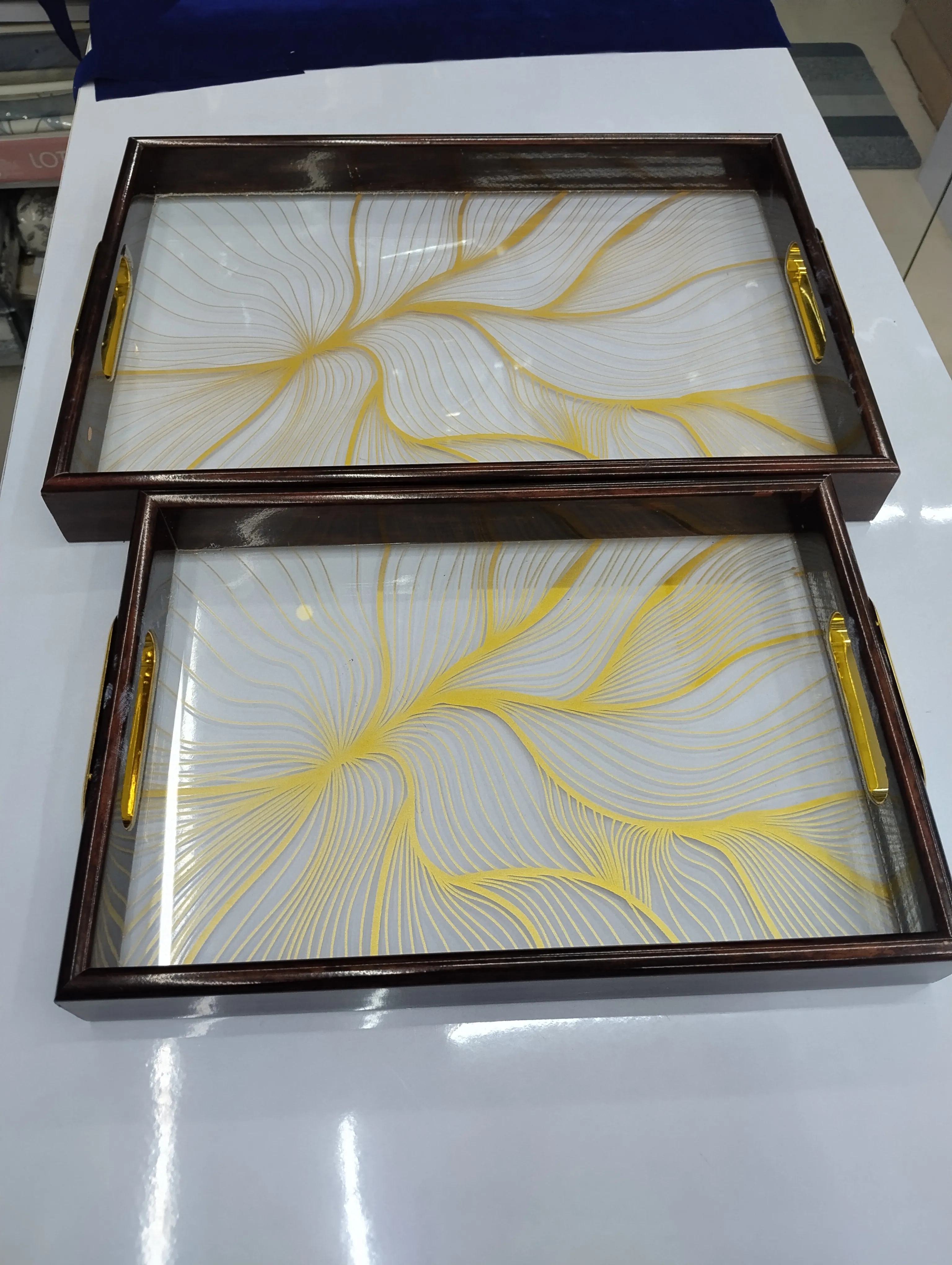 Elegant Gold Pattern Serving Trays view 2