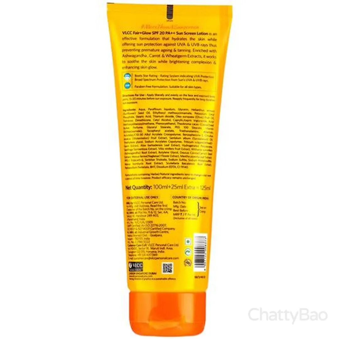 VLCC Fair + Glow Sun Screen Lotion - SPF 20 PA ++ 125 ml view 2